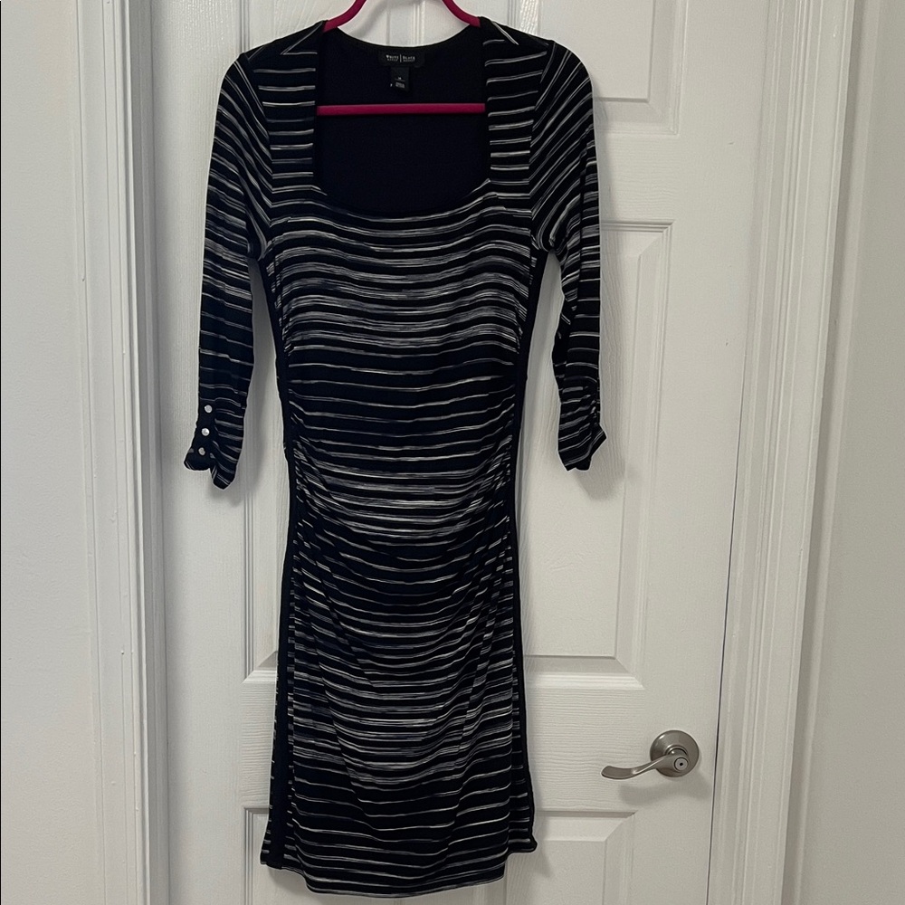 White House | Black Market Black & White Long Sleeve Striped Dress - size Medium
